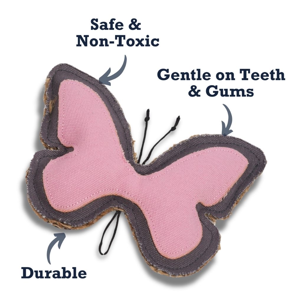 Butterfly-Shaped Canvas & Jute Dog Chew Toy for Small to Medium Dogs