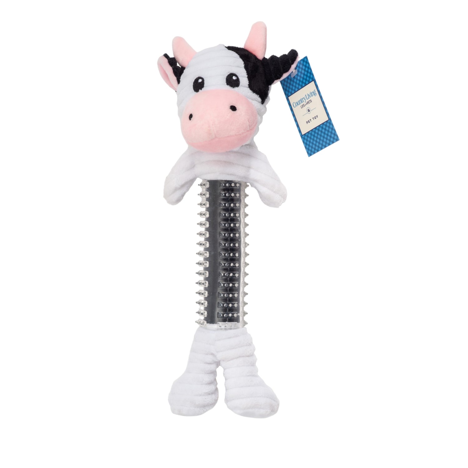 Black & White Cow Dog Toy with Corduroy Plush and Rubber