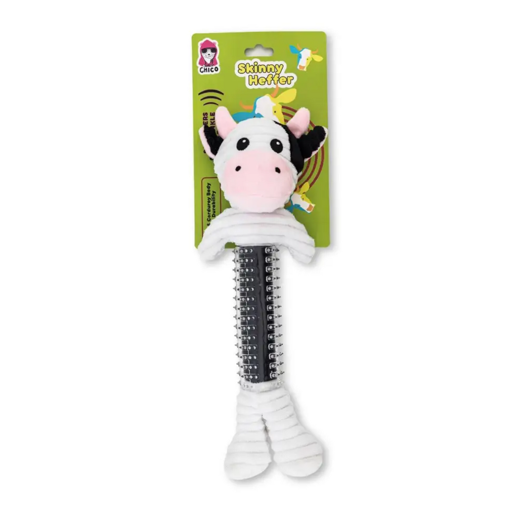 Black & White Cow Dog Toy with Corduroy Plush and Rubber