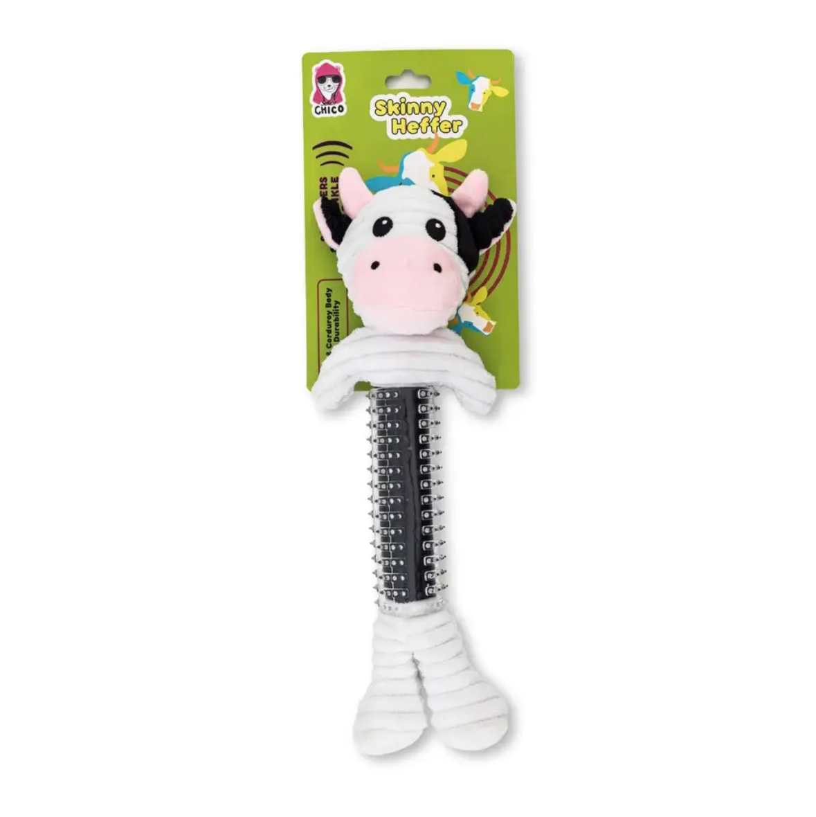 Black & White Cow Dog Toy with Corduroy Plush and Rubber