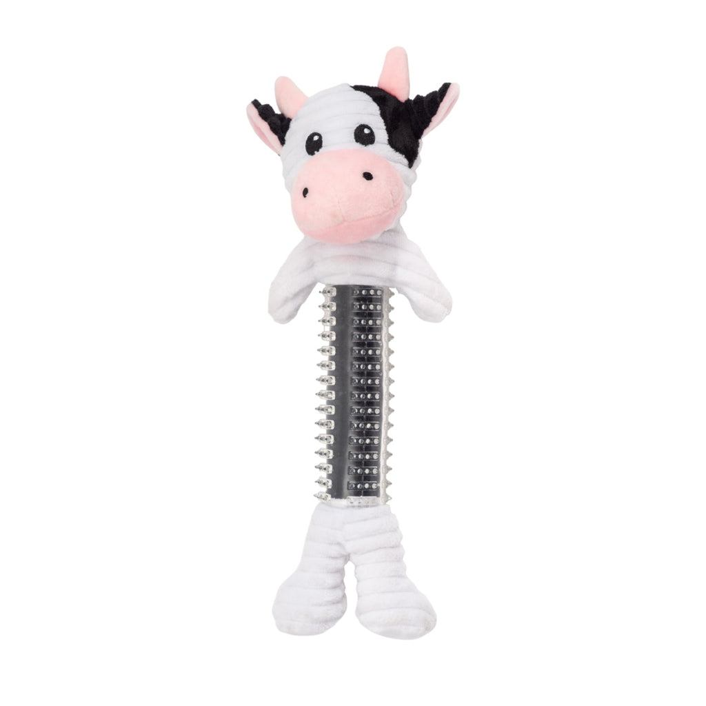 Black & White Cow Dog Toy with Corduroy Plush and Rubber