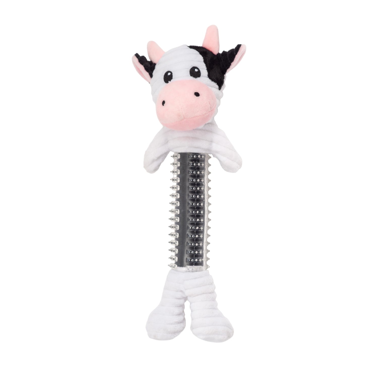 Black & White Cow Dog Toy with Corduroy Plush and Rubber