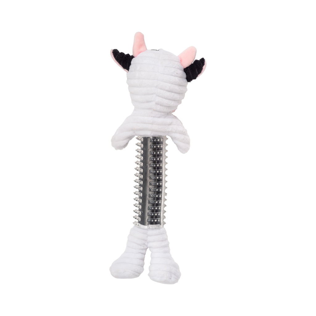 Black & White Cow Dog Toy with Corduroy Plush and Rubber