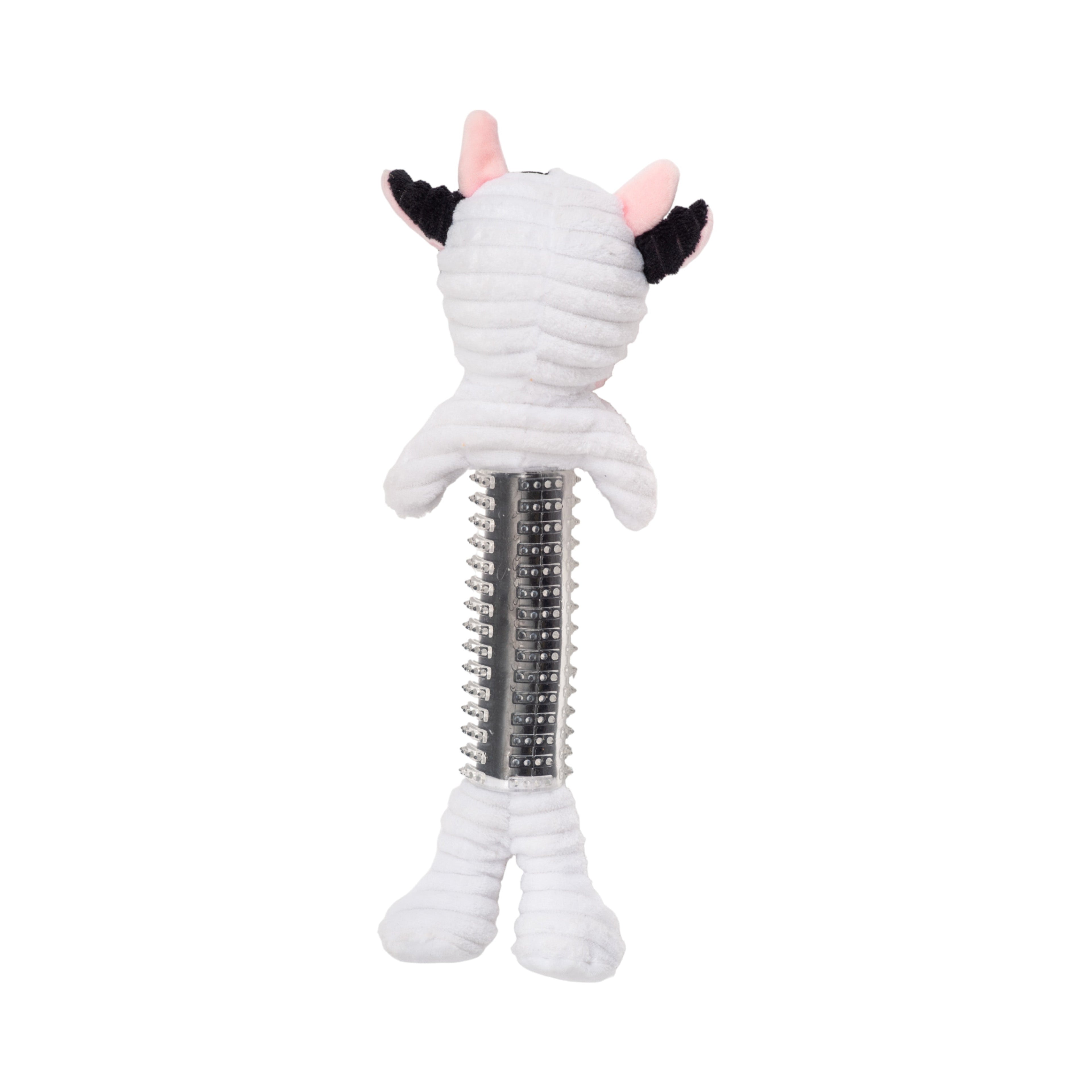 Black & White Cow Dog Toy with Corduroy Plush and Rubber