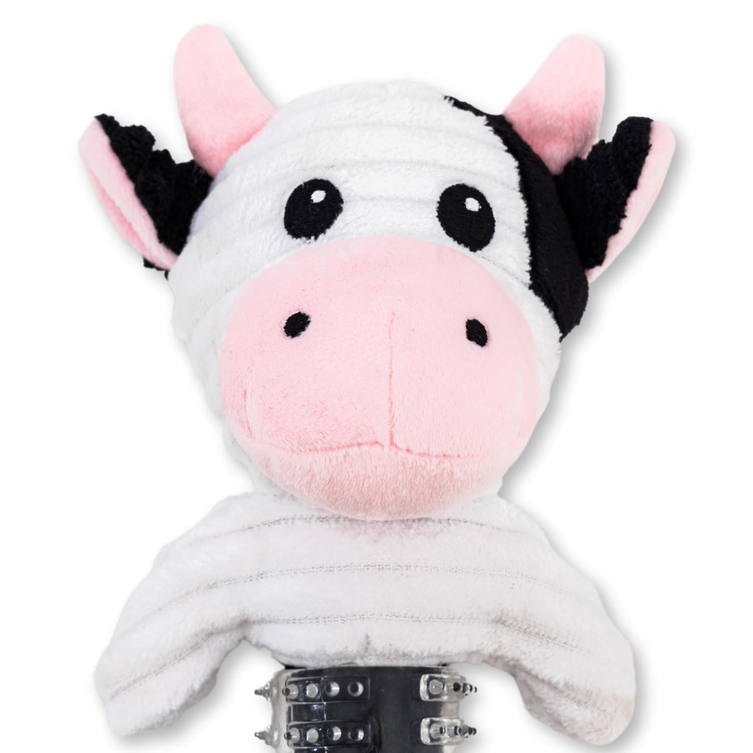Black & White Cow Dog Toy with Corduroy Plush and Rubber