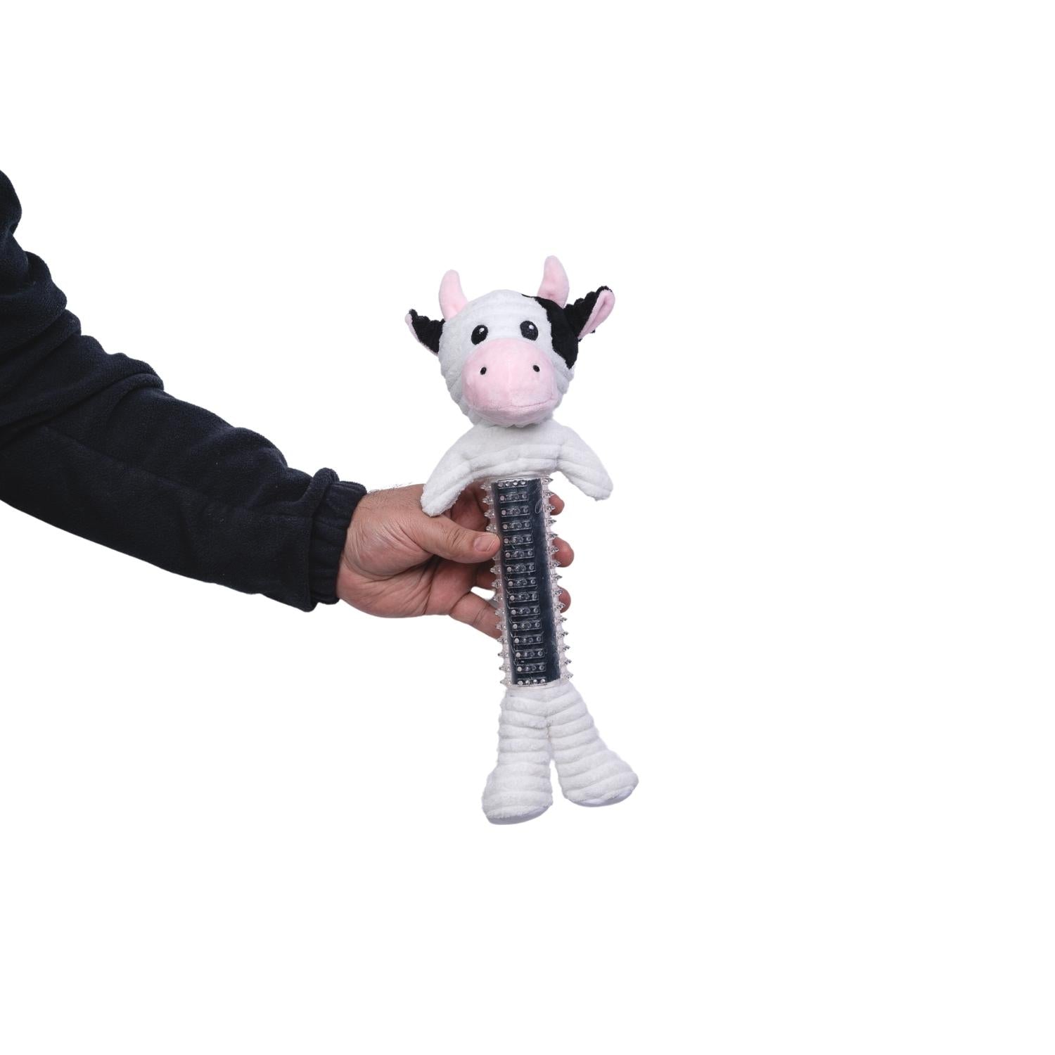 Black & White Cow Dog Toy with Corduroy Plush and Rubber