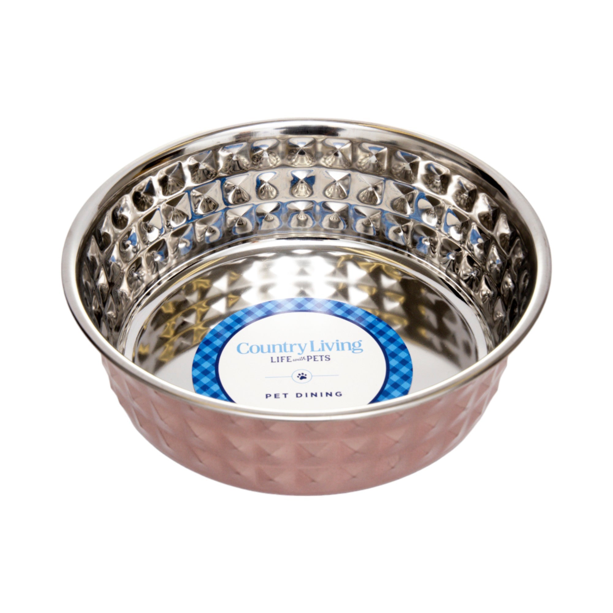 Hammered Rose Quartz Stainless Steel Dog Bowl, 32oz or 64oz