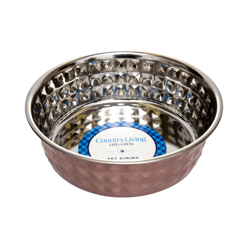 Hammered Rose Quartz Stainless Steel Dog Bowl, 32oz or 64oz