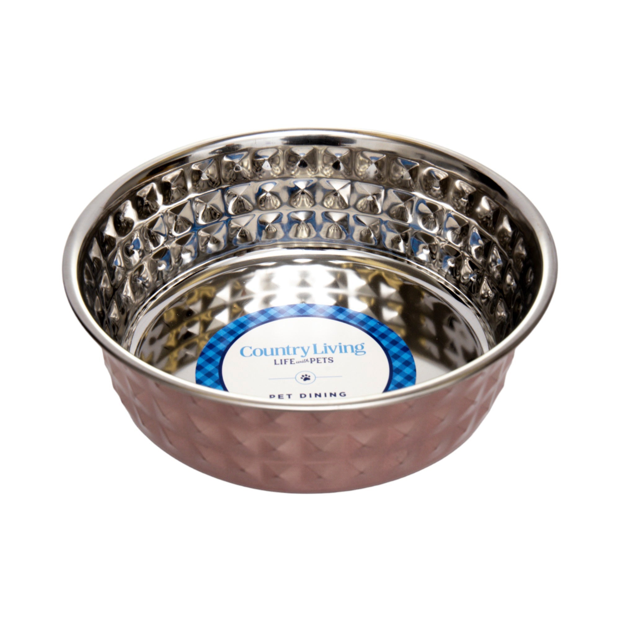 Hammered Rose Quartz Stainless Steel Dog Bowl, 32oz or 64oz