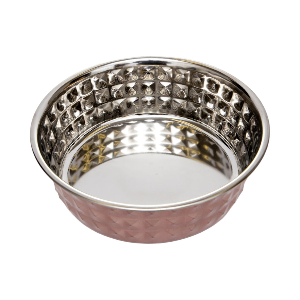 Hammered Rose Quartz Stainless Steel Dog Bowl, 32oz or 64oz