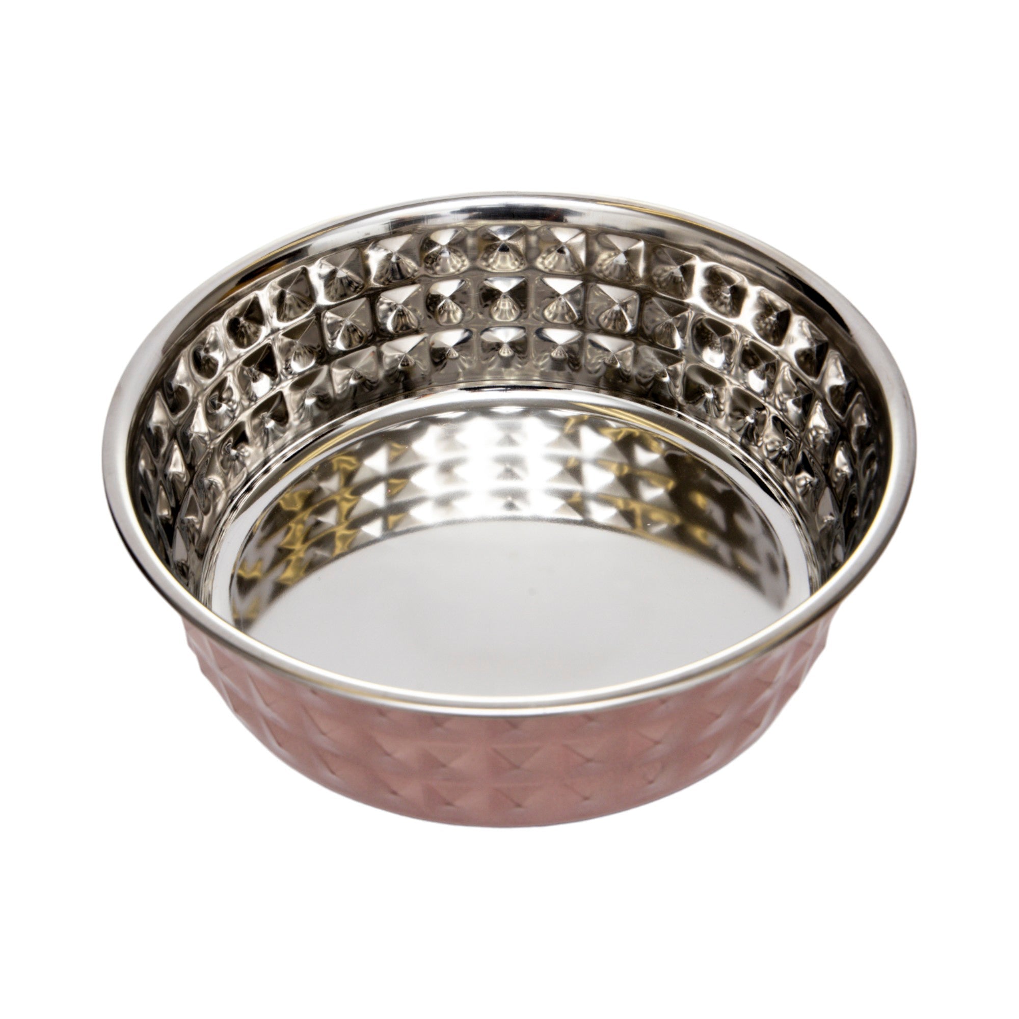 Hammered Rose Quartz Stainless Steel Dog Bowl, 32oz or 64oz