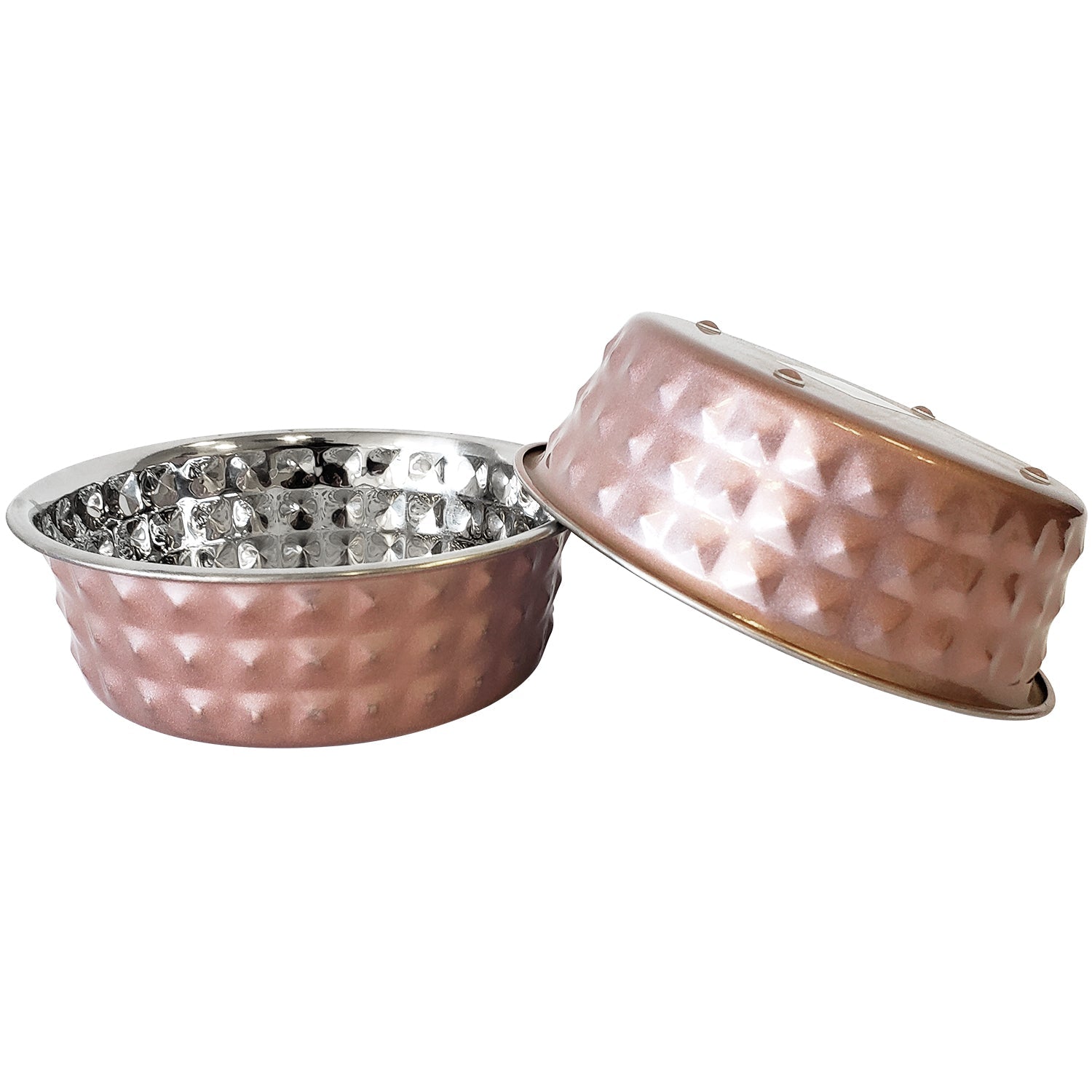 Hammered Rose Quartz Stainless Steel Dog Bowl, 32oz or 64oz