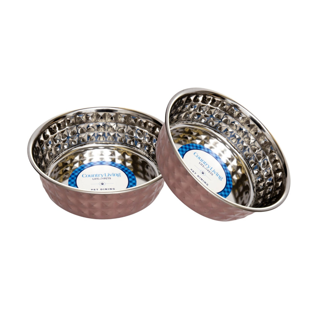 Hammered Rose Quartz Stainless Steel Dog Bowl, 32oz or 64oz