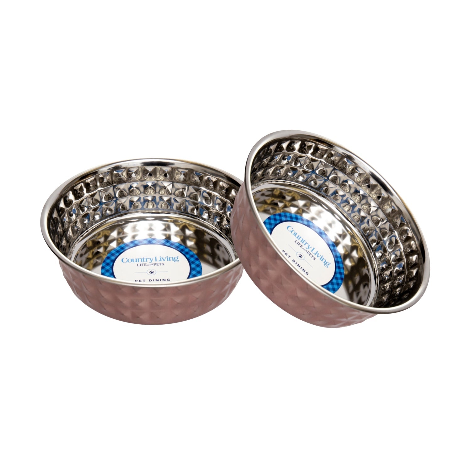 Hammered Rose Quartz Stainless Steel Dog Bowl, 32oz or 64oz