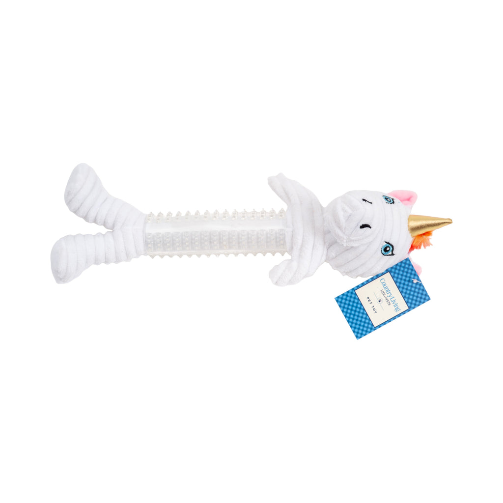 Unicorn Corduroy & Rubber Dog Toy with Squeaker and Crinkle