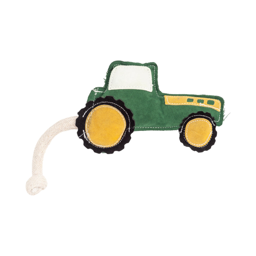Faux Leather Green Tractor Dog Chew Toy