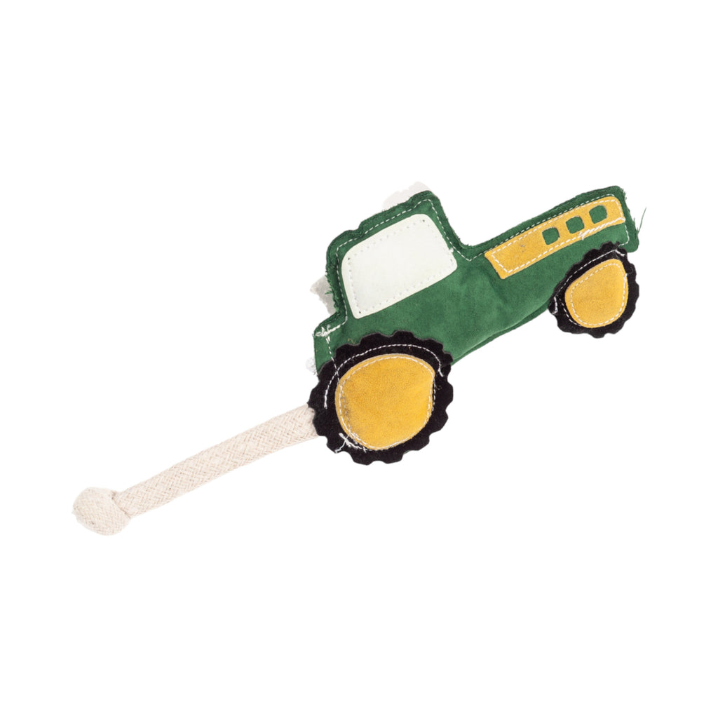 Faux Leather Green Tractor Dog Chew Toy