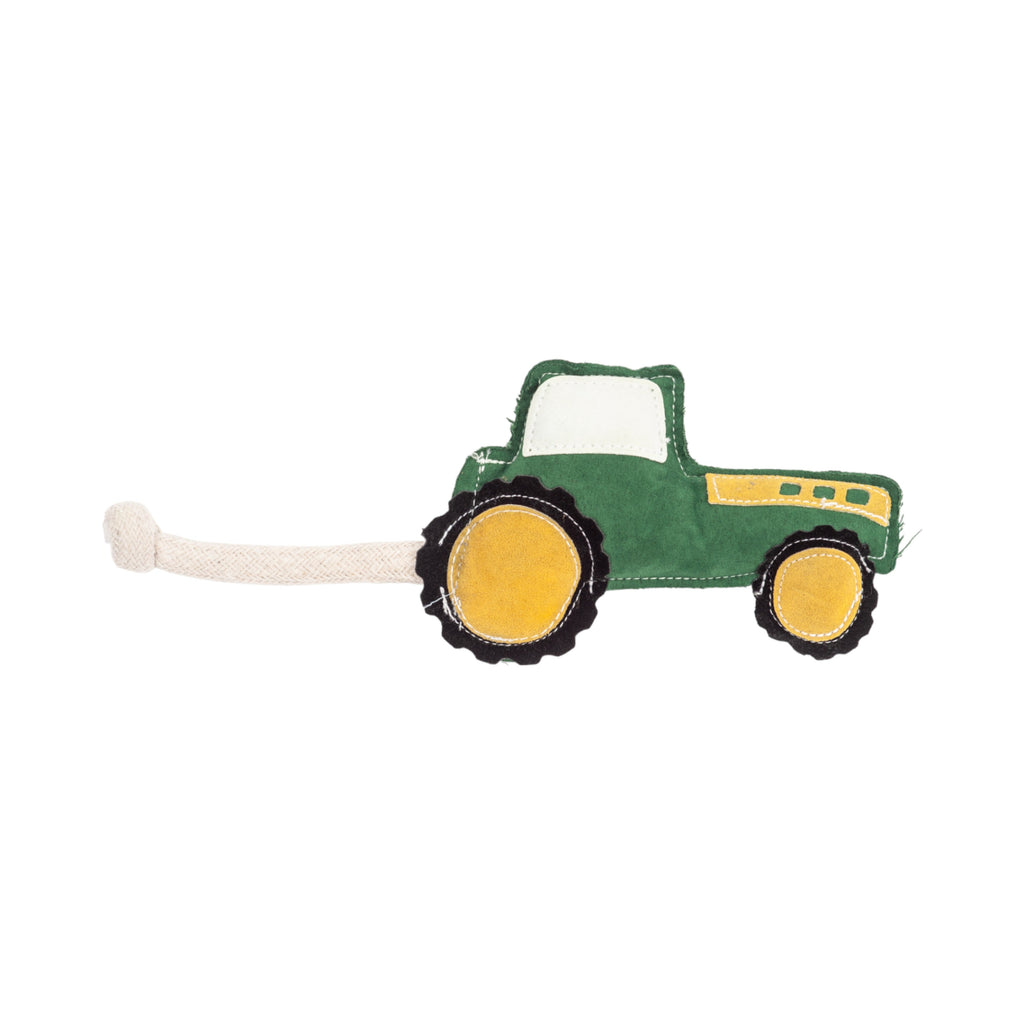 Faux Leather Green Tractor Dog Chew Toy