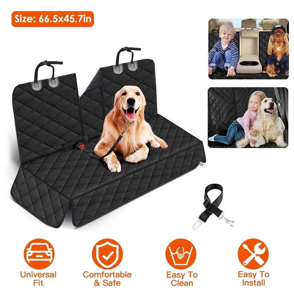 Dog Car Seat Cover with Seat Belt Attachment, Universal Fit