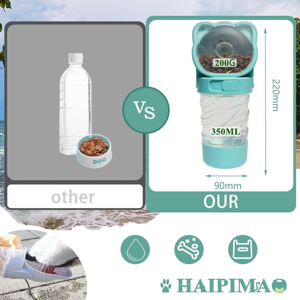 3-in-1 Portable Pet Water Bottle with Food Container and Waste Bag Holder