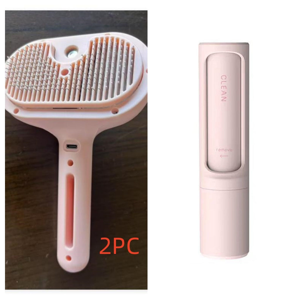 Pet Hair Brush with Angled Bristles and Misting Function, White