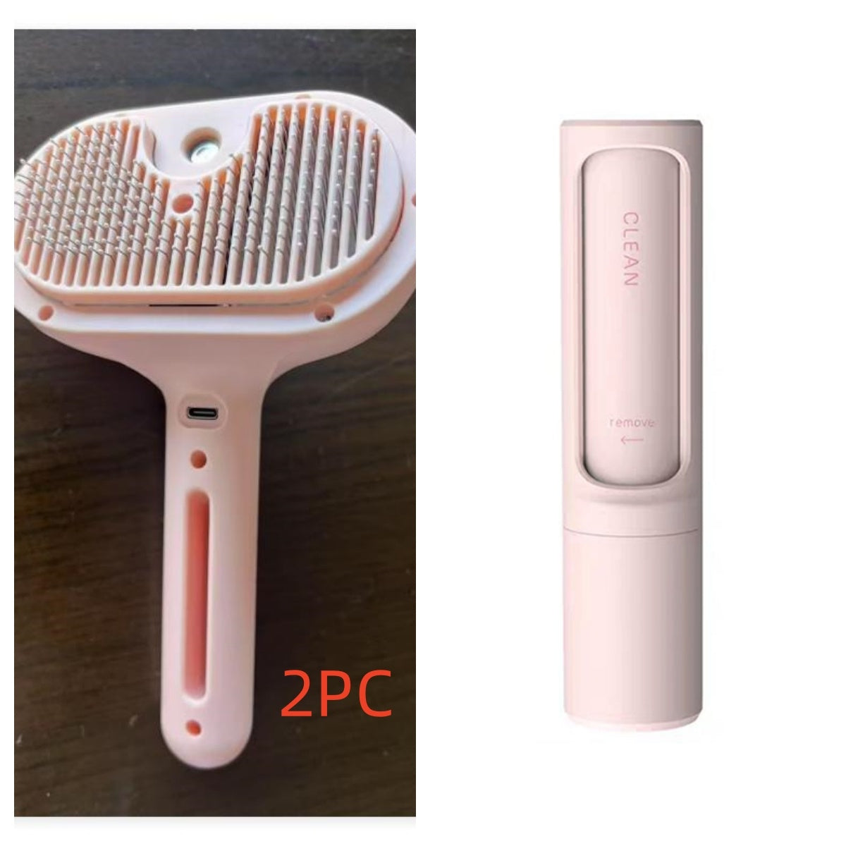 Pet Hair Brush with Angled Bristles and Misting Function, White
