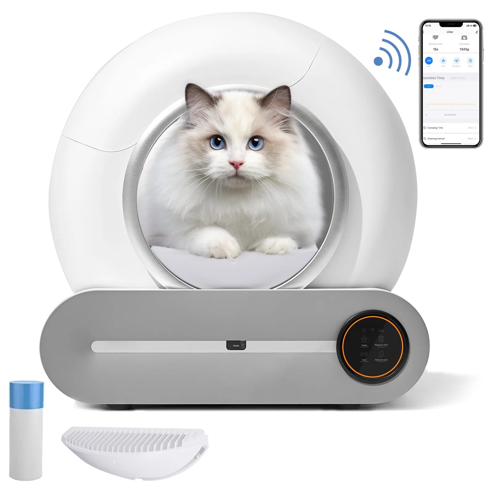 Self-Cleaning Cat Litter Box with App Control, 65L Capacity