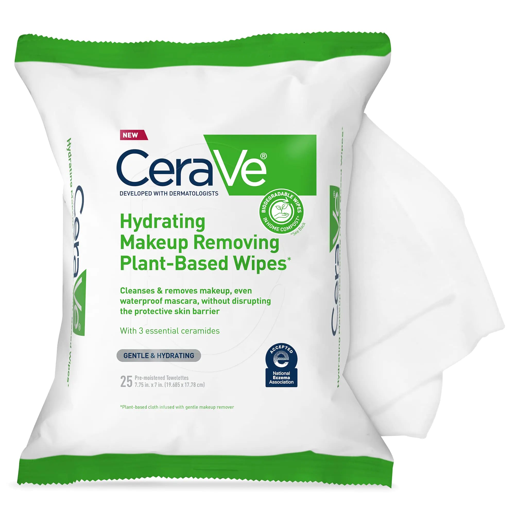CeraVe Hydrating Makeup Remover Wipes for Sensitive Skin, 25 Pack