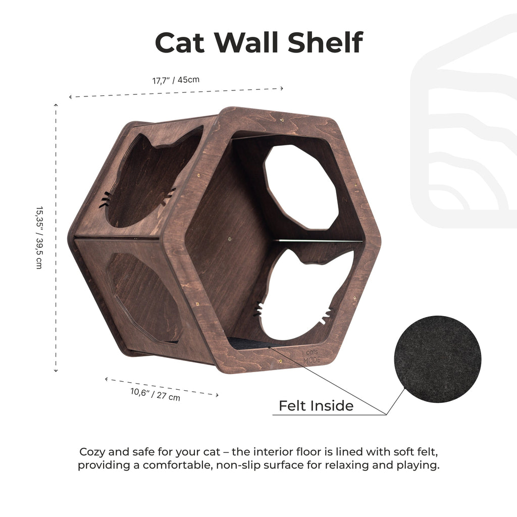 Hexagonal Cat Wall Shelves with Felt Pad – Modular, Customizable