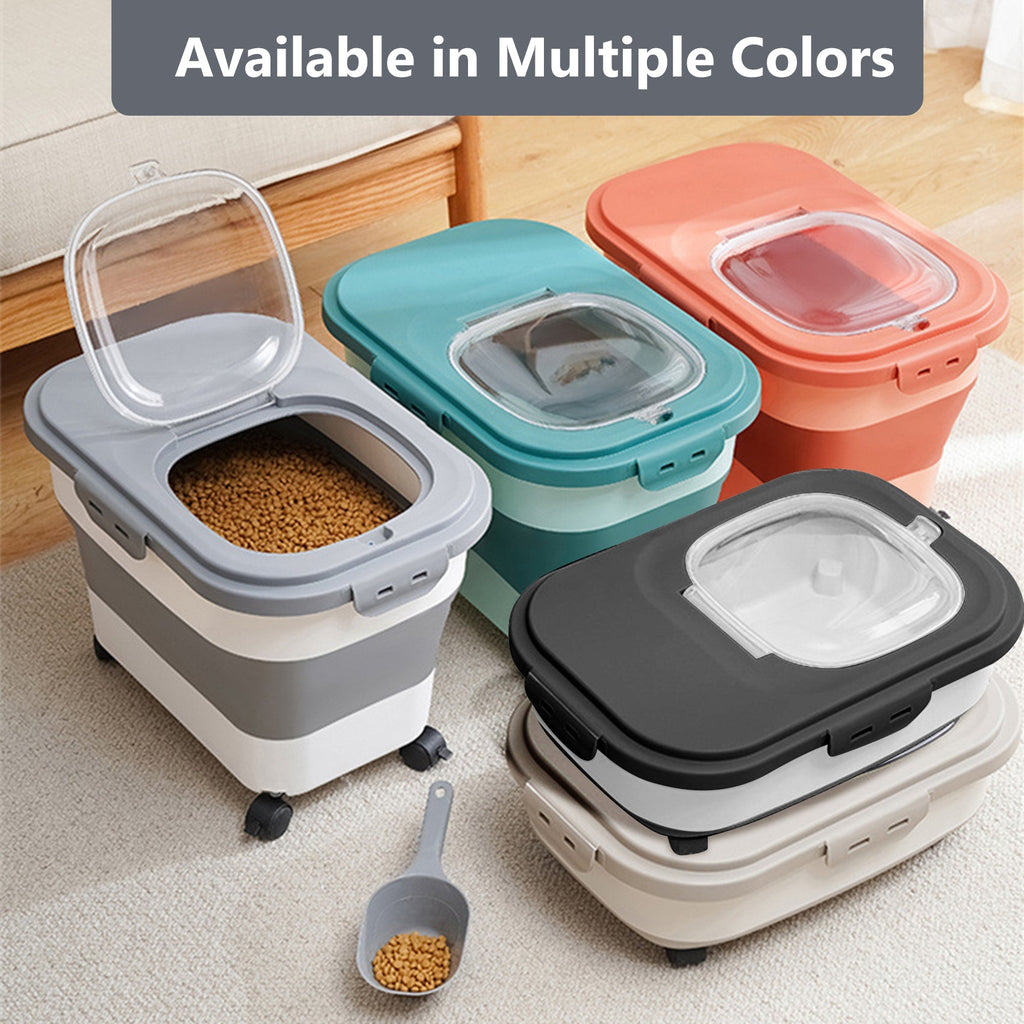 Collapsible Pet Food Storage Container with Wheels, 20 lb Capacity