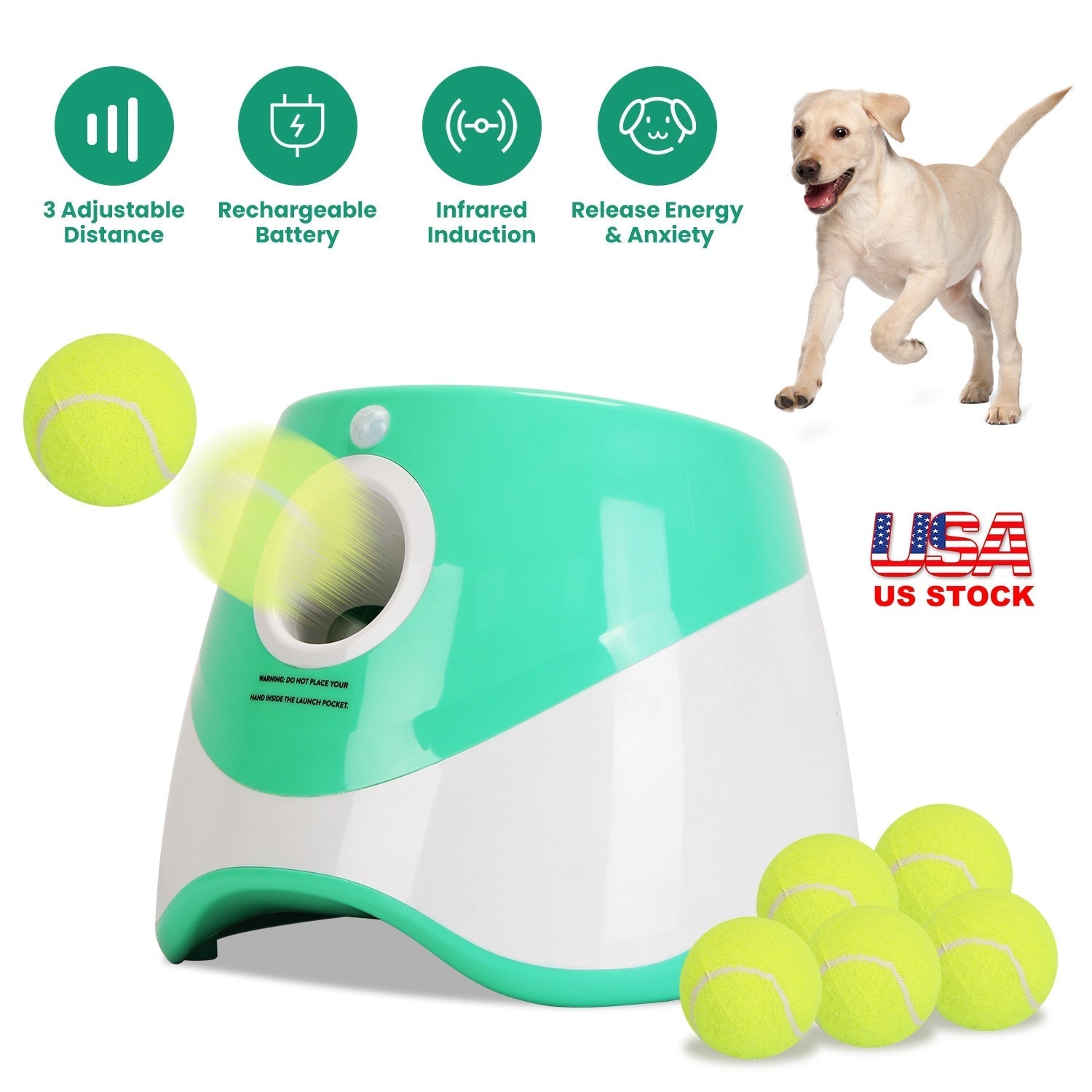 Automatic Ball Launcher for Small to Medium Dogs with 6 Tennis Balls