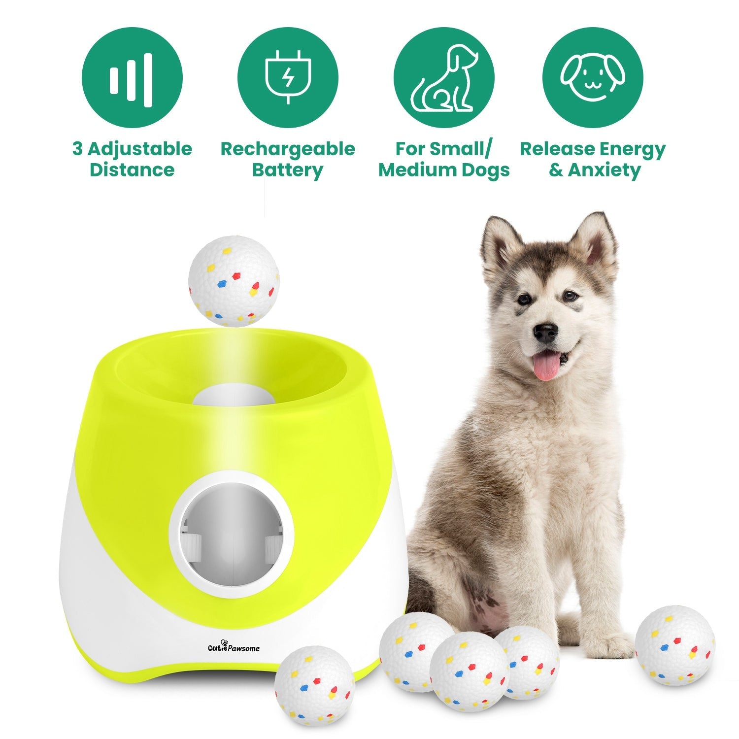 Automatic Ball Launcher for Small & Medium Dogs, 6 ETPU Balls Included