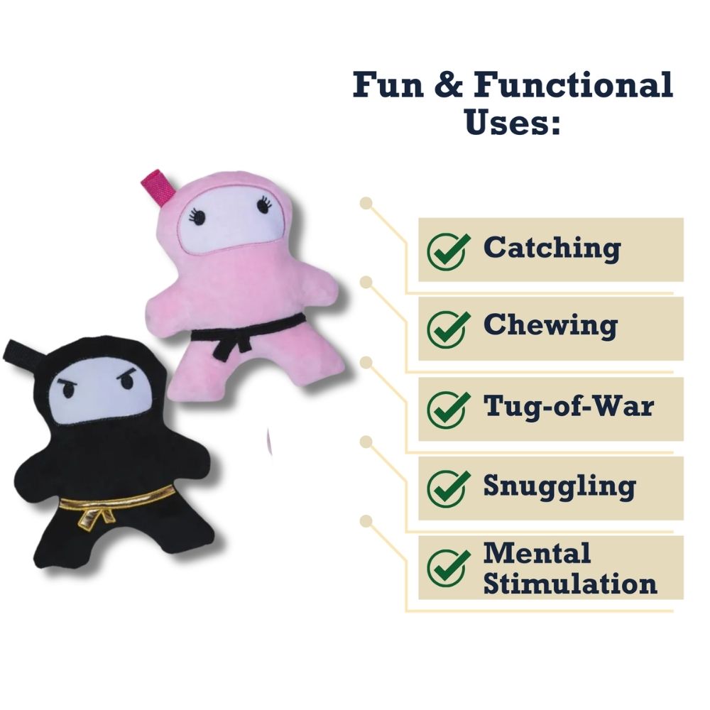 BFF Plush Ninja Dog Toy Set – Black & Pink, 2-Pack