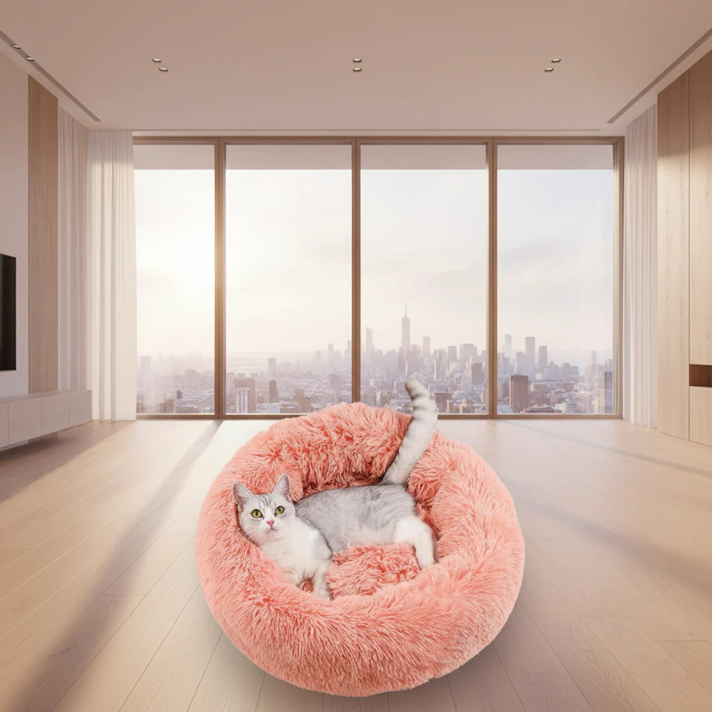 Donut Pet Bed – Calming Round Dog & Cat Bed Soft Plush Cuddler Nest