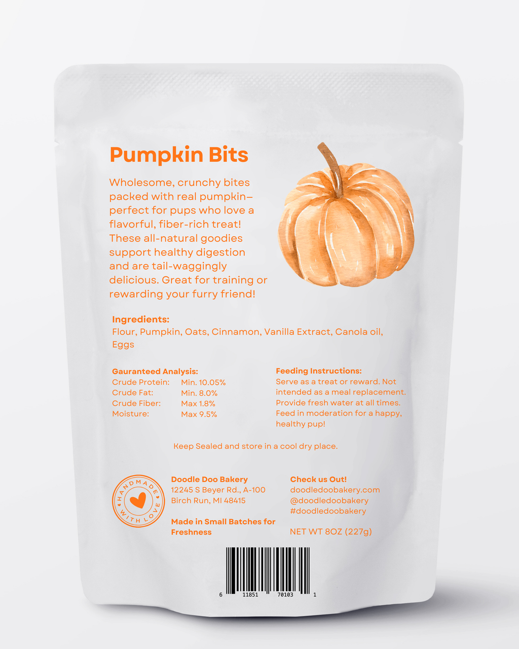 Pumpkin Bits Dog Biscuits with Oats and Cinnamon