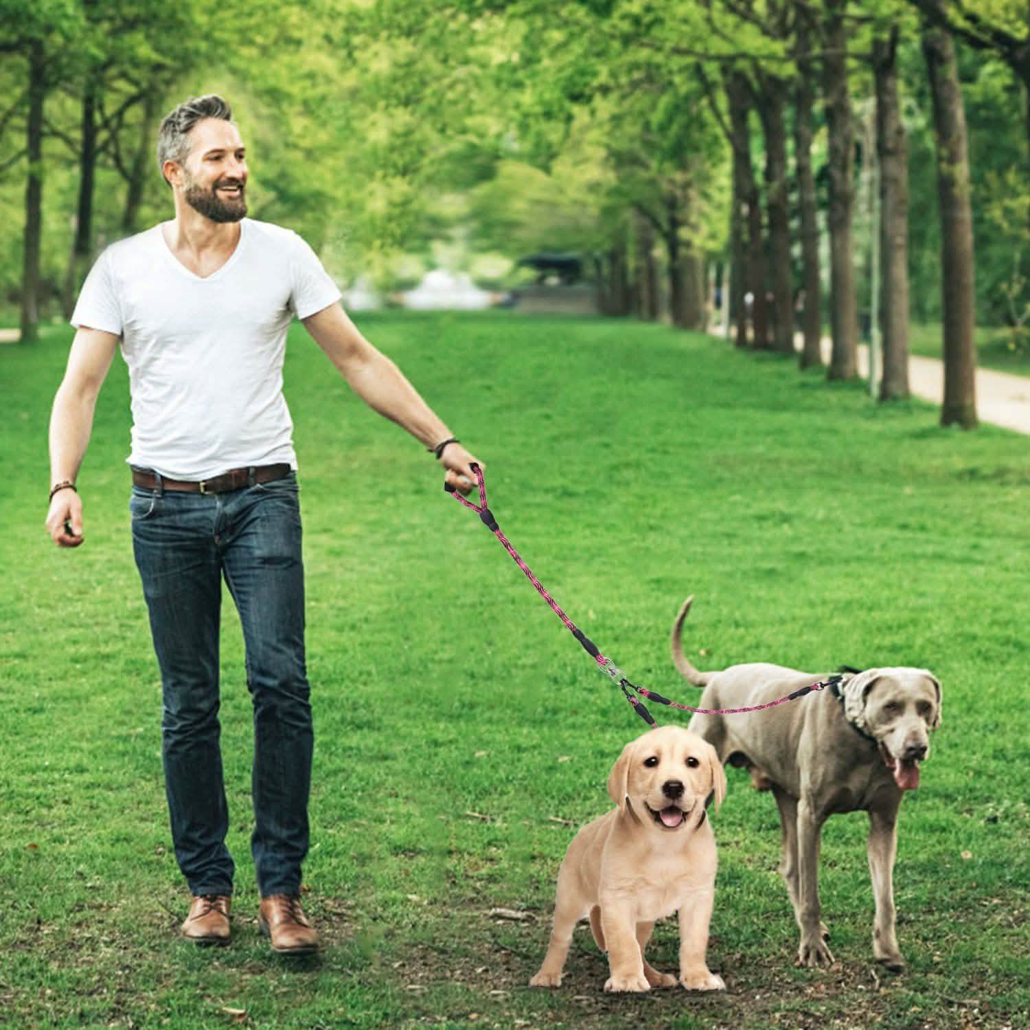 Double Dog Leash No-Tangle Swivel Coupler with Padded Handle