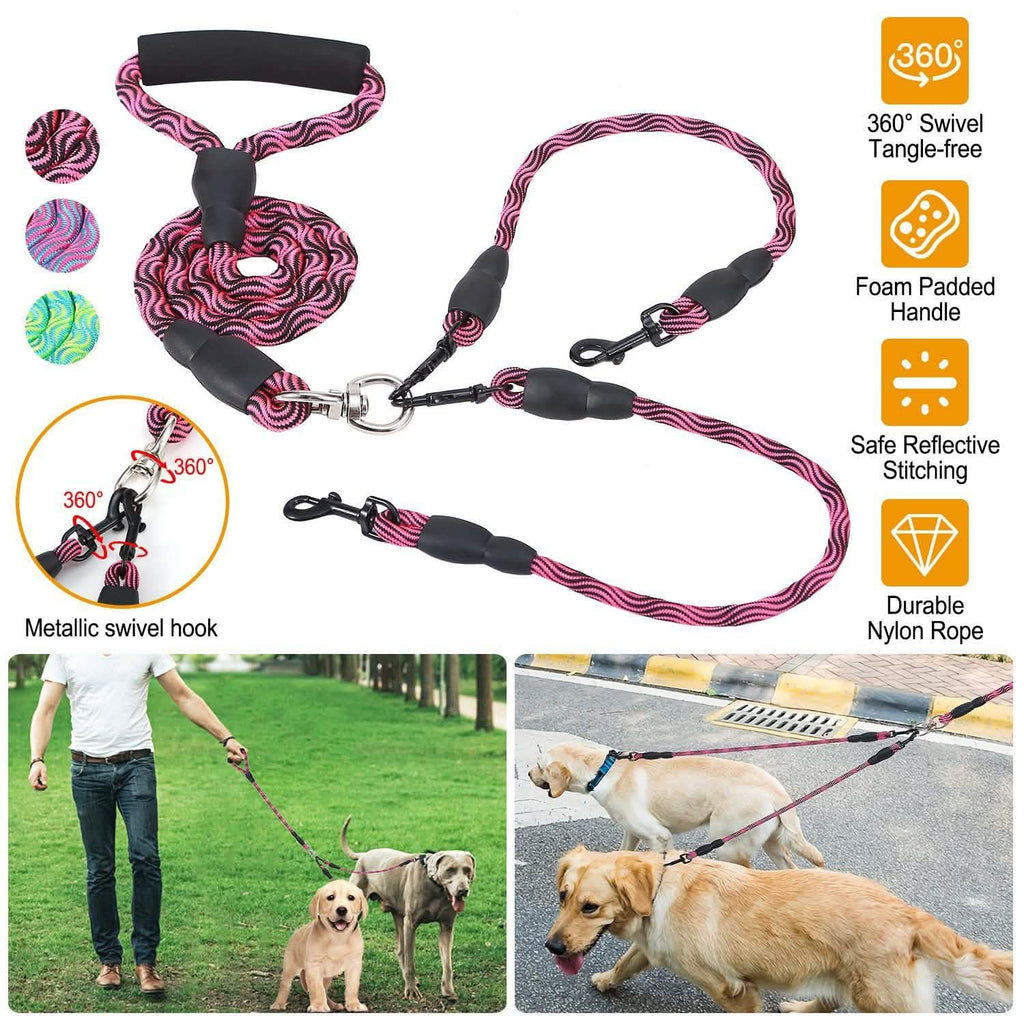 Double Dog Leash No-Tangle Swivel Coupler with Padded Handle