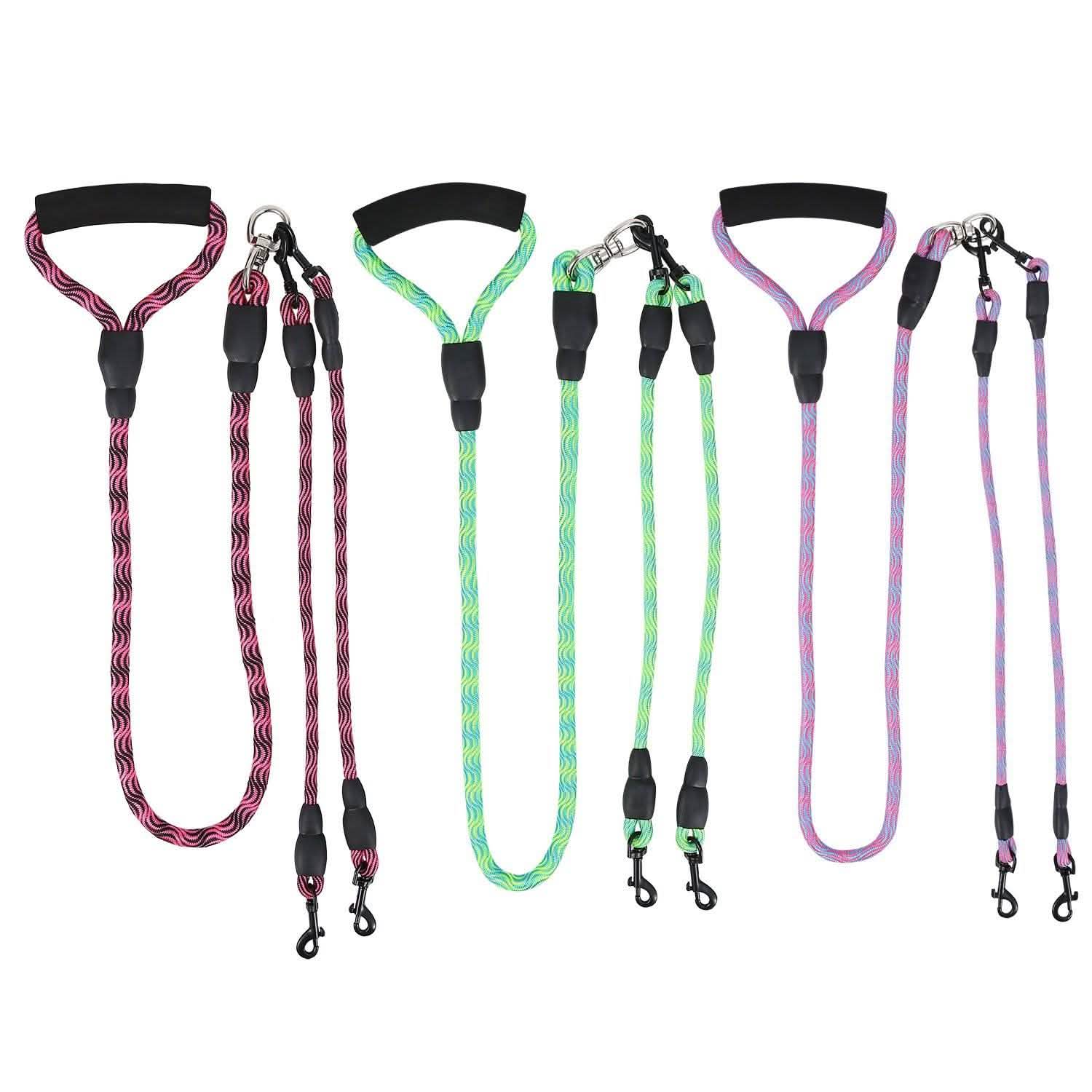 Double Dog Leash No-Tangle Swivel Coupler with Padded Handle