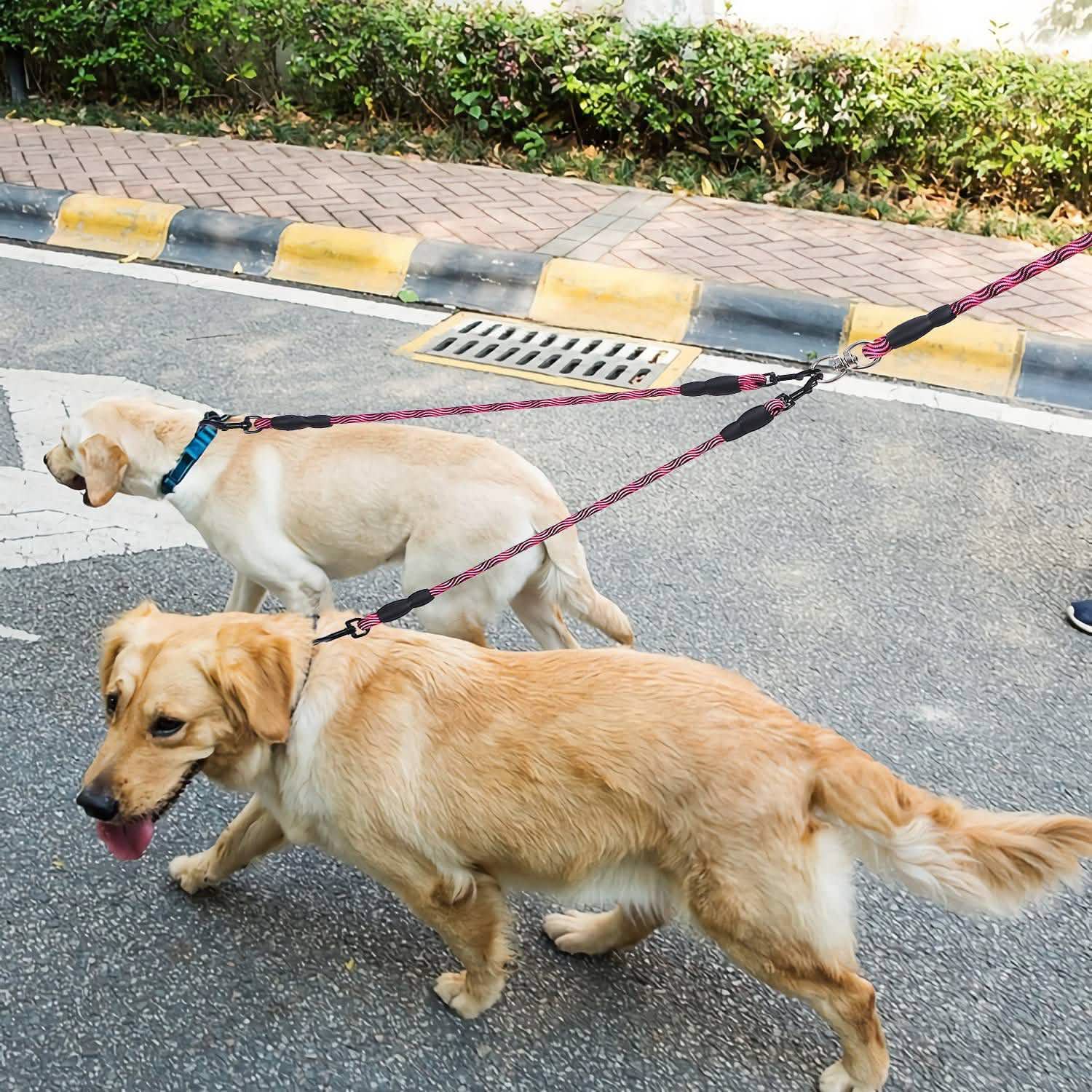 Double Dog Leash No-Tangle Swivel Coupler with Padded Handle