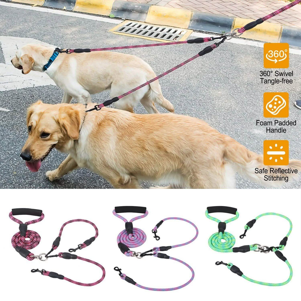 Double Dog Leash No-Tangle Swivel Coupler with Padded Handle