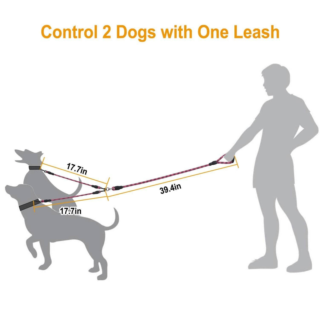 Double Dog Leash No-Tangle Swivel Coupler with Padded Handle