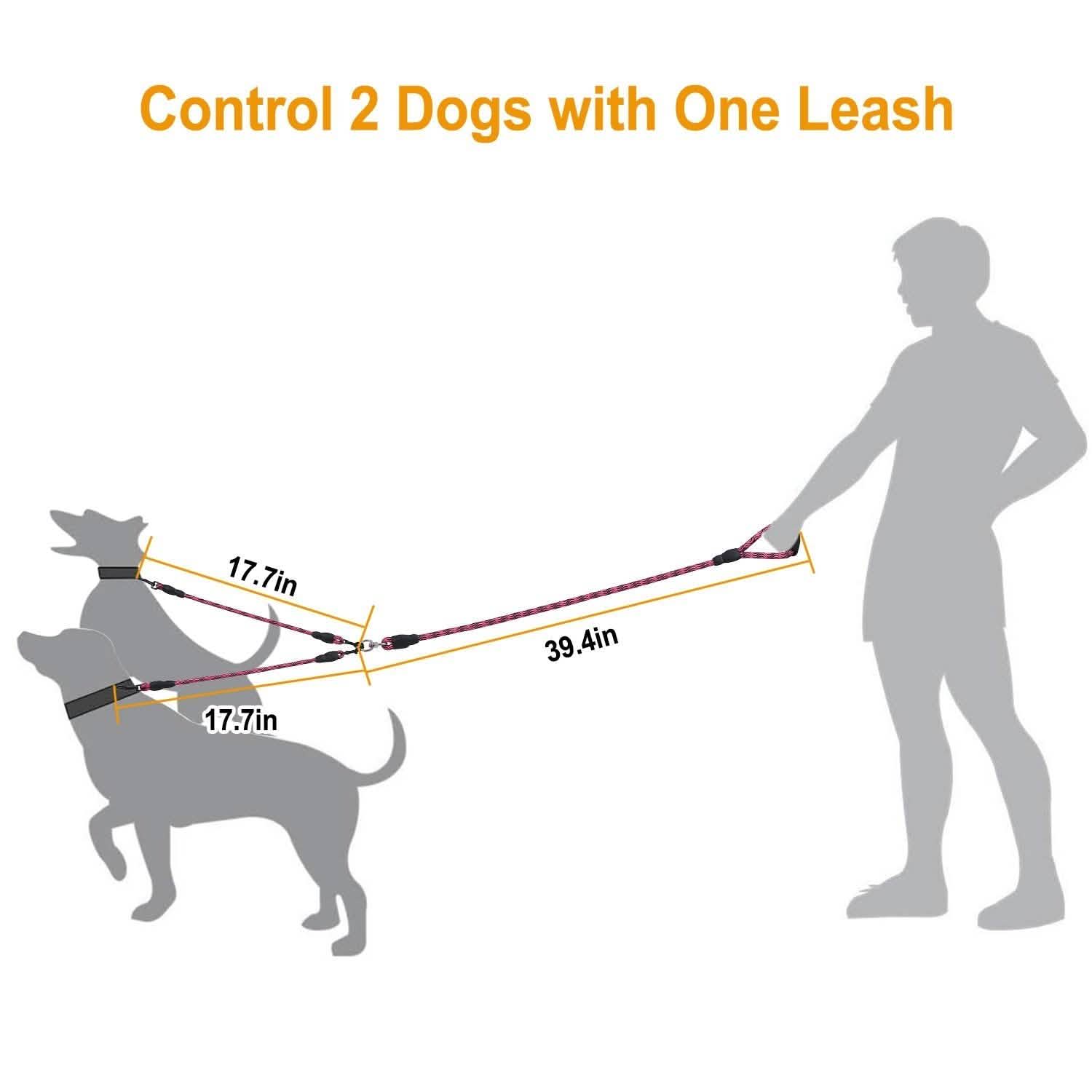 Double Dog Leash No-Tangle Swivel Coupler with Padded Handle