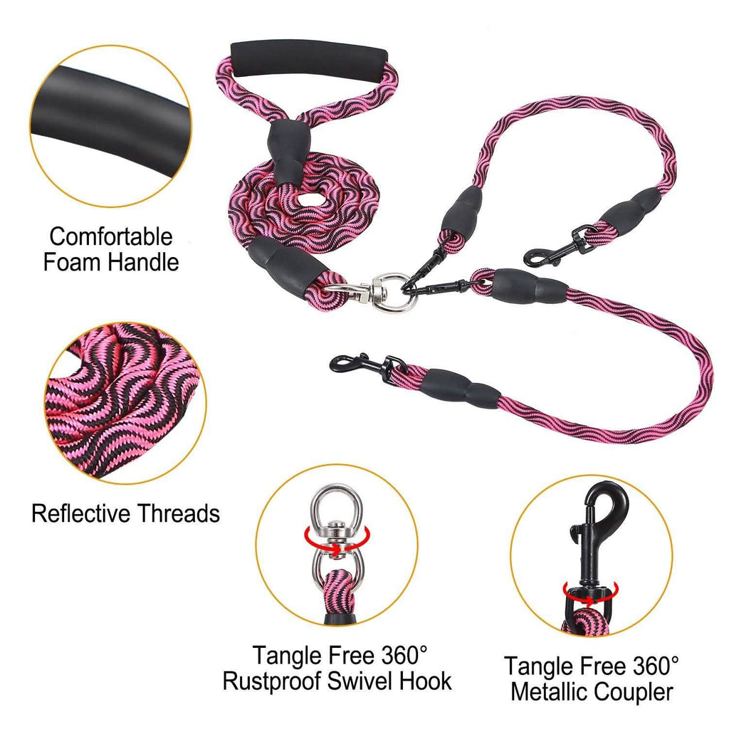Double Dog Leash No-Tangle Swivel Coupler with Padded Handle