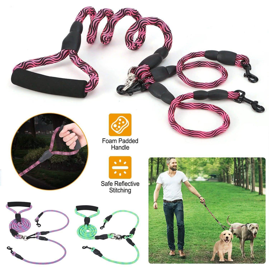 Double Dog Leash No-Tangle Swivel Coupler with Padded Handle