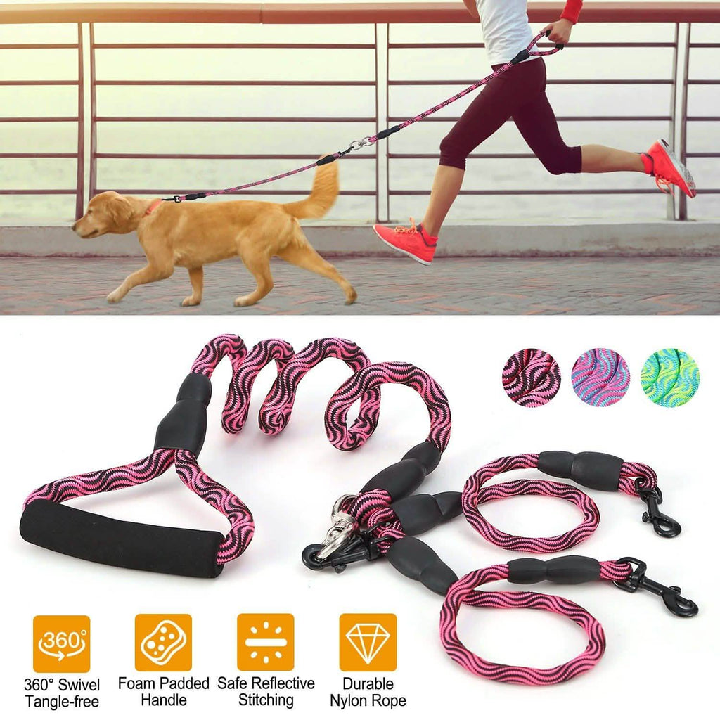 Double Dog Leash No-Tangle Swivel Coupler with Padded Handle