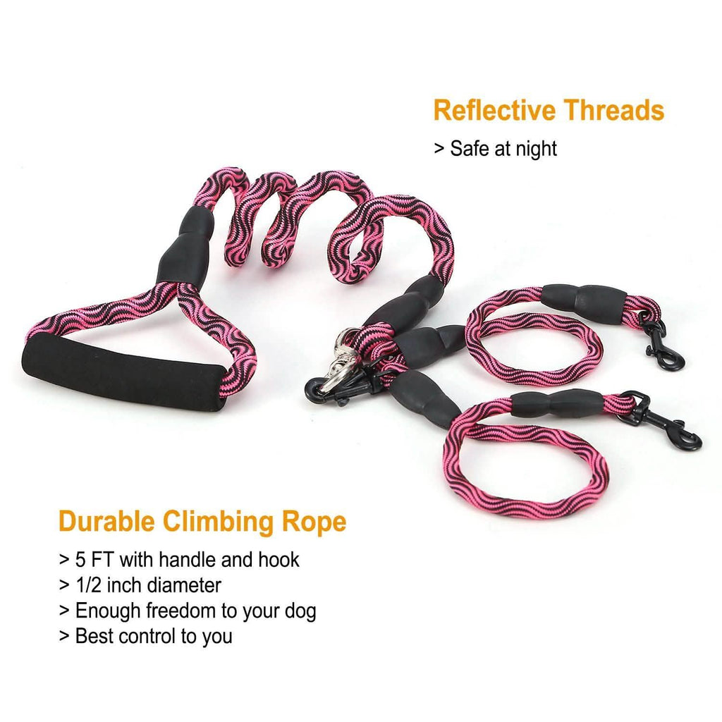 Double Dog Leash No-Tangle Swivel Coupler with Padded Handle