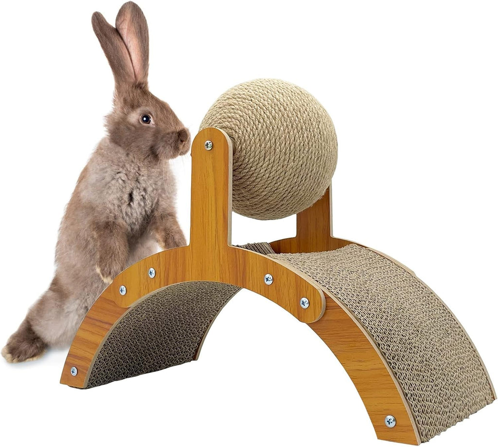 2-in-1 Small Pet Scratcher with Rotating Sisal Ball and Cardboard Pad