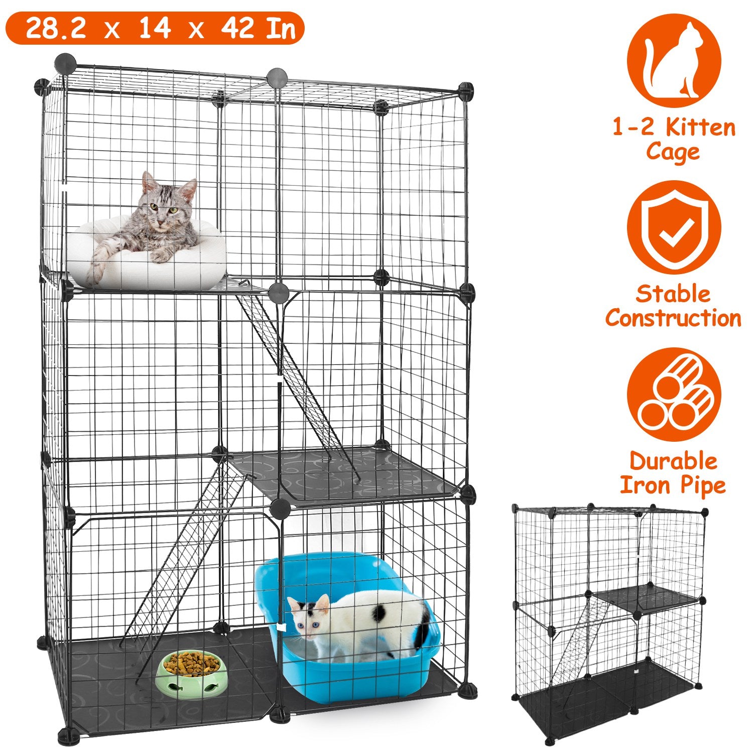 3-Tier Indoor Cat Playpen Cage with Ladders and Doors
