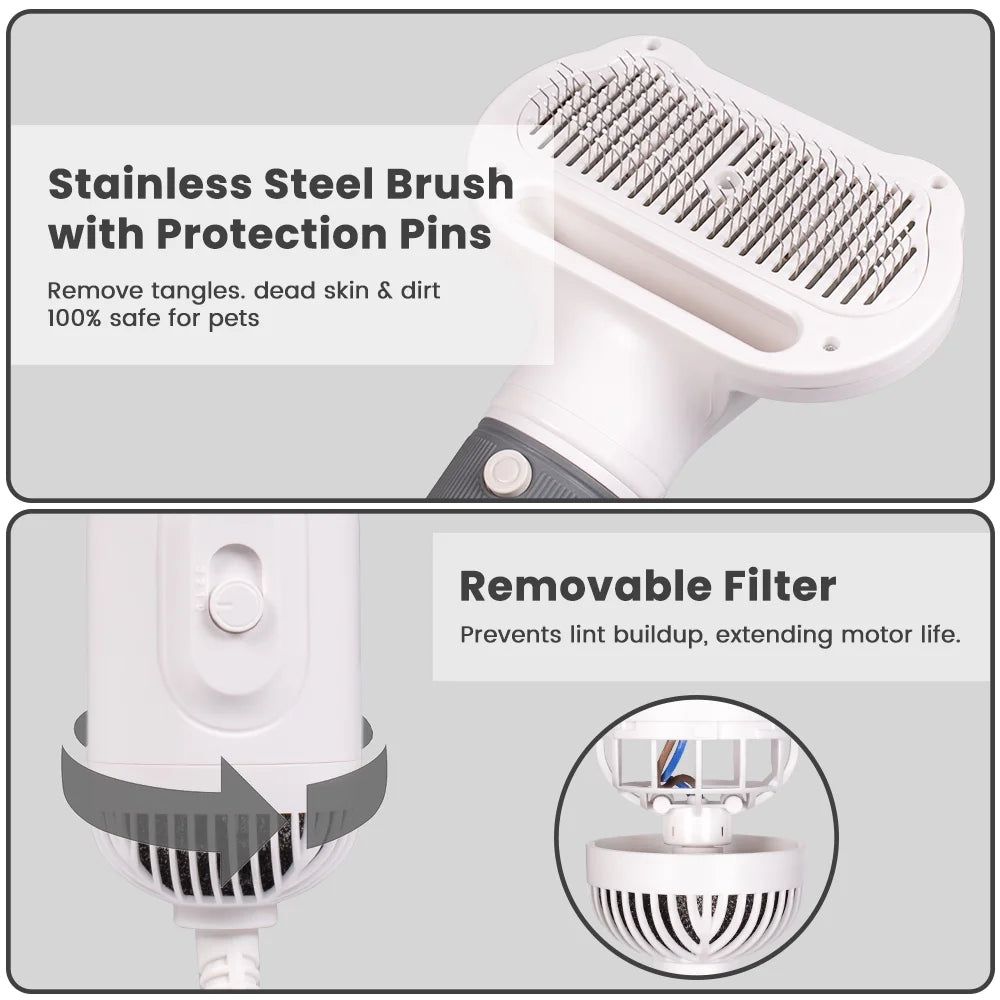 ZUPOX 2-in-1 Pet Hair Dryer and Brush for Dogs and Cats