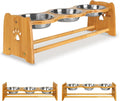 Elevated Bamboo Dog and Cat Feeder with Adjustable Height